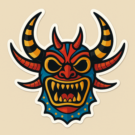 Exploring the Vibrant Demon Mask Sticker's Design & Culture
