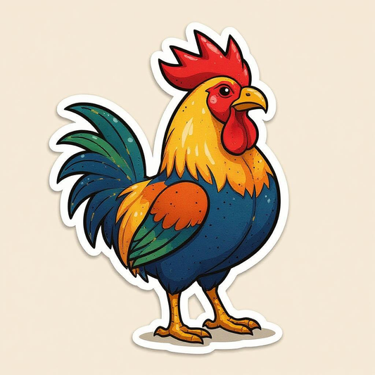 Explore the Colorful Rooster Sticker's Artistic Vibe
