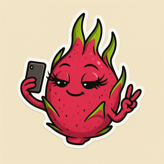 Express Yourself with the Cheeky Dragon Fruit Selfie Sticker